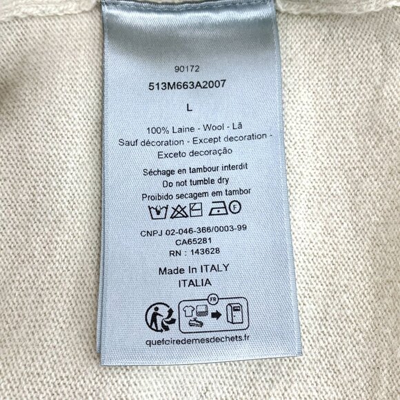 CHRISTIAN DIOR Logo Label Print Beige Wool Crewneck Sweater Size L Made In Italy - Picture 4 of 7
